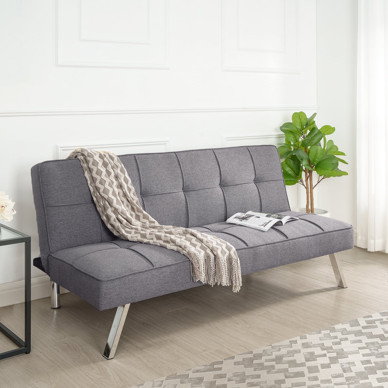 Madison Modern Comfort Futon Sofa Bed by Naomi Home-Color:Gray