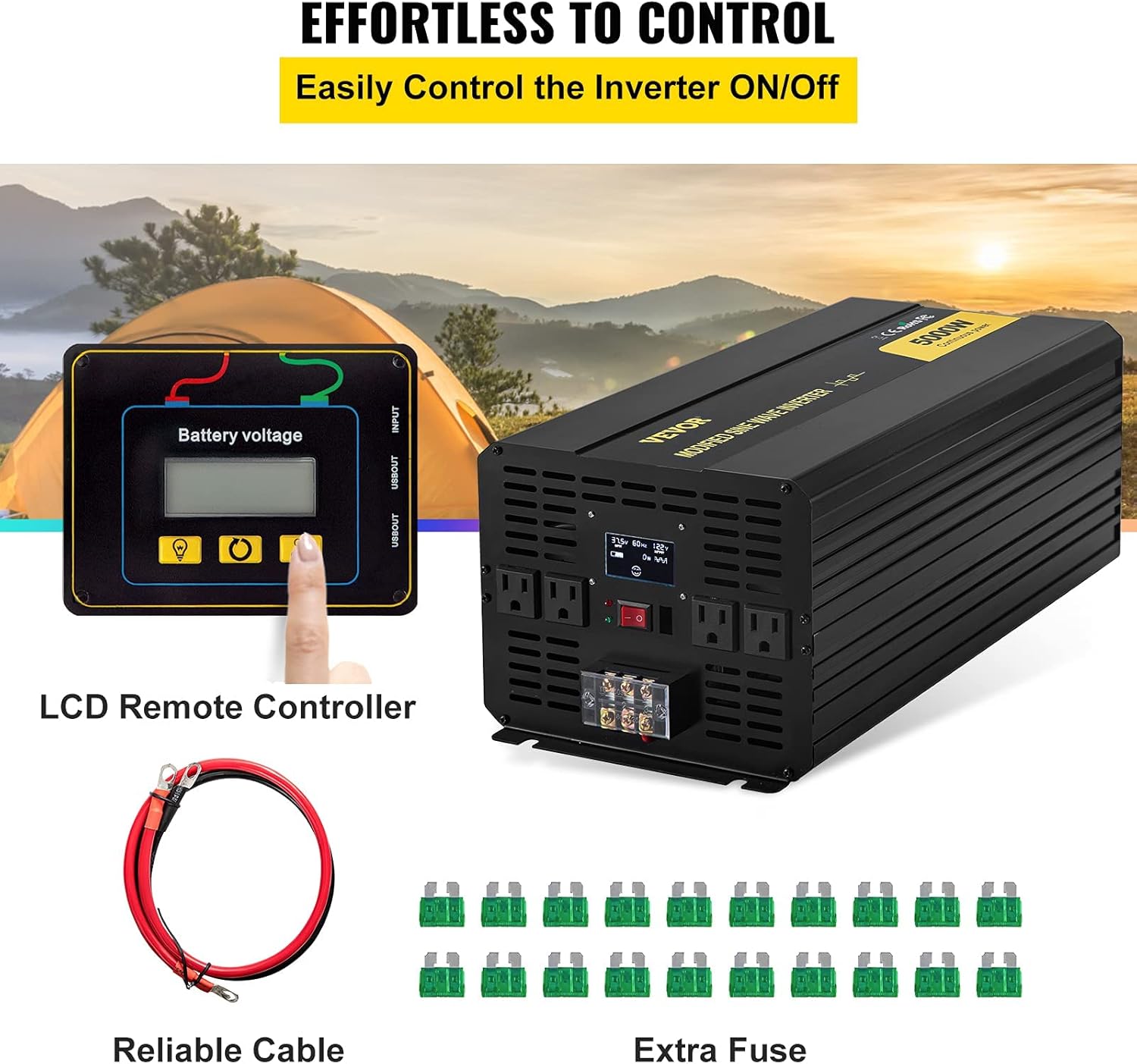 VEVOR Power Inverter, 5000W Modified Sine Wave Inverter, DC 36V to AC 120V Car Converter, with LCD Display, Remote Controller, LED Indicator, AC Outlets Inverter for Truck RV Car Boat Travel Camping