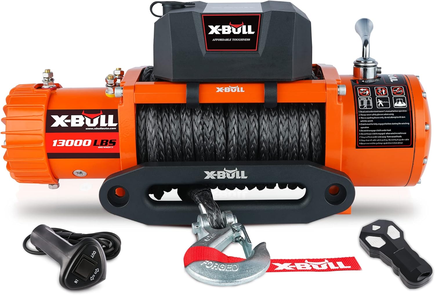 X-BULL 12V Synthetic Rope Winch-13500 lb. Load Capacity Premium Electric Winch Kit,Waterproof IP66 Electric Winch with Hawse Fairlead, with Wireless Handheld Remote and Corded Control Recovery