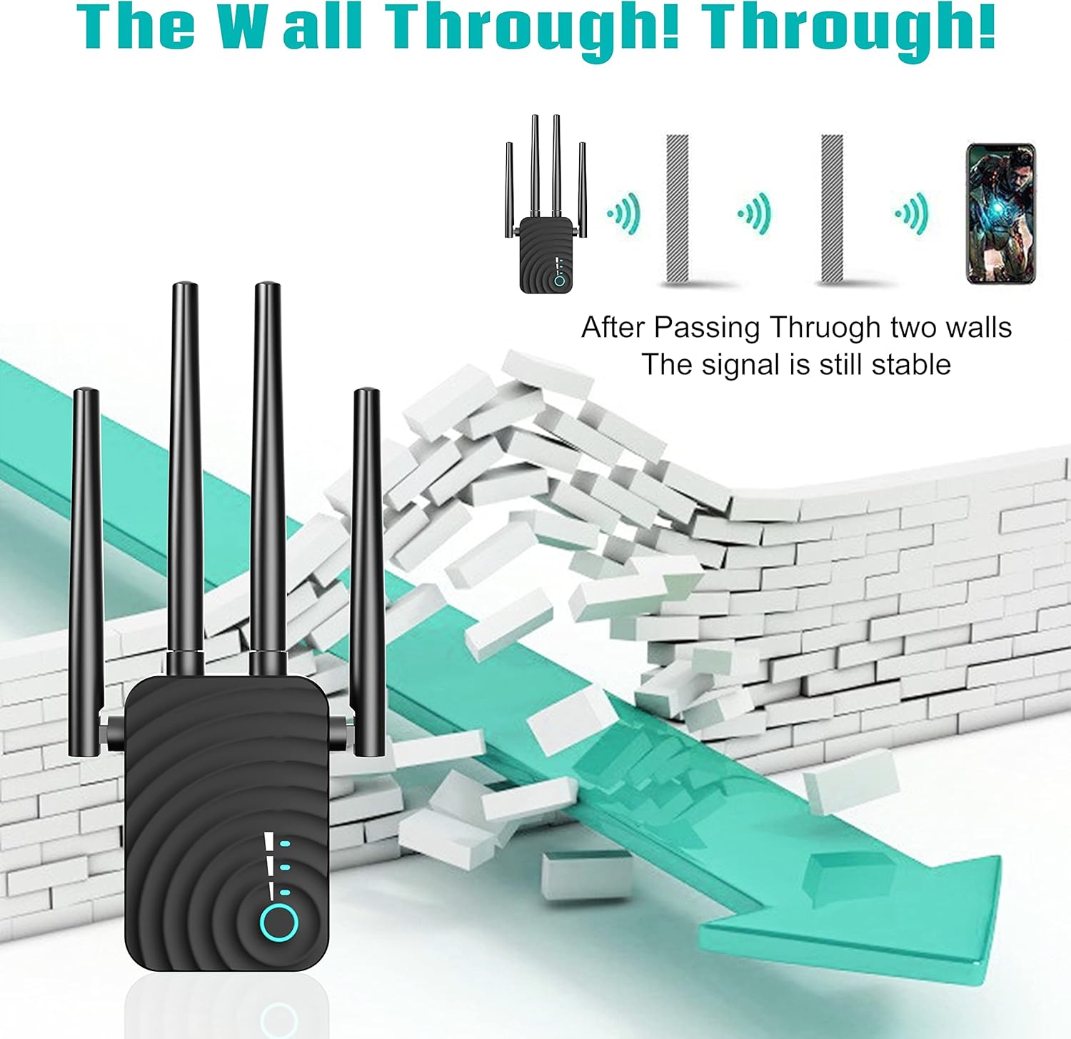 WiFi Range Extender Signal Booster, Covers up to 5000sq.ft and 35 Devices, 1200Mbps Wireless Internet Amplifier, 2.4 & 5GHz Dual Band WiFi Repeater with Ethernet/LAN Port Pack of 2