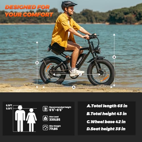 Electric Bike for Adults - K6 20 x 4 Inch Fat Tire, 750W/Peak 1500W Motor, 48V15AH Detachable Battery, 4 Riding Modes Electric Dirt Bike, 7 Speed Electric Motorcycle,20MPH UL 2849 Certified
