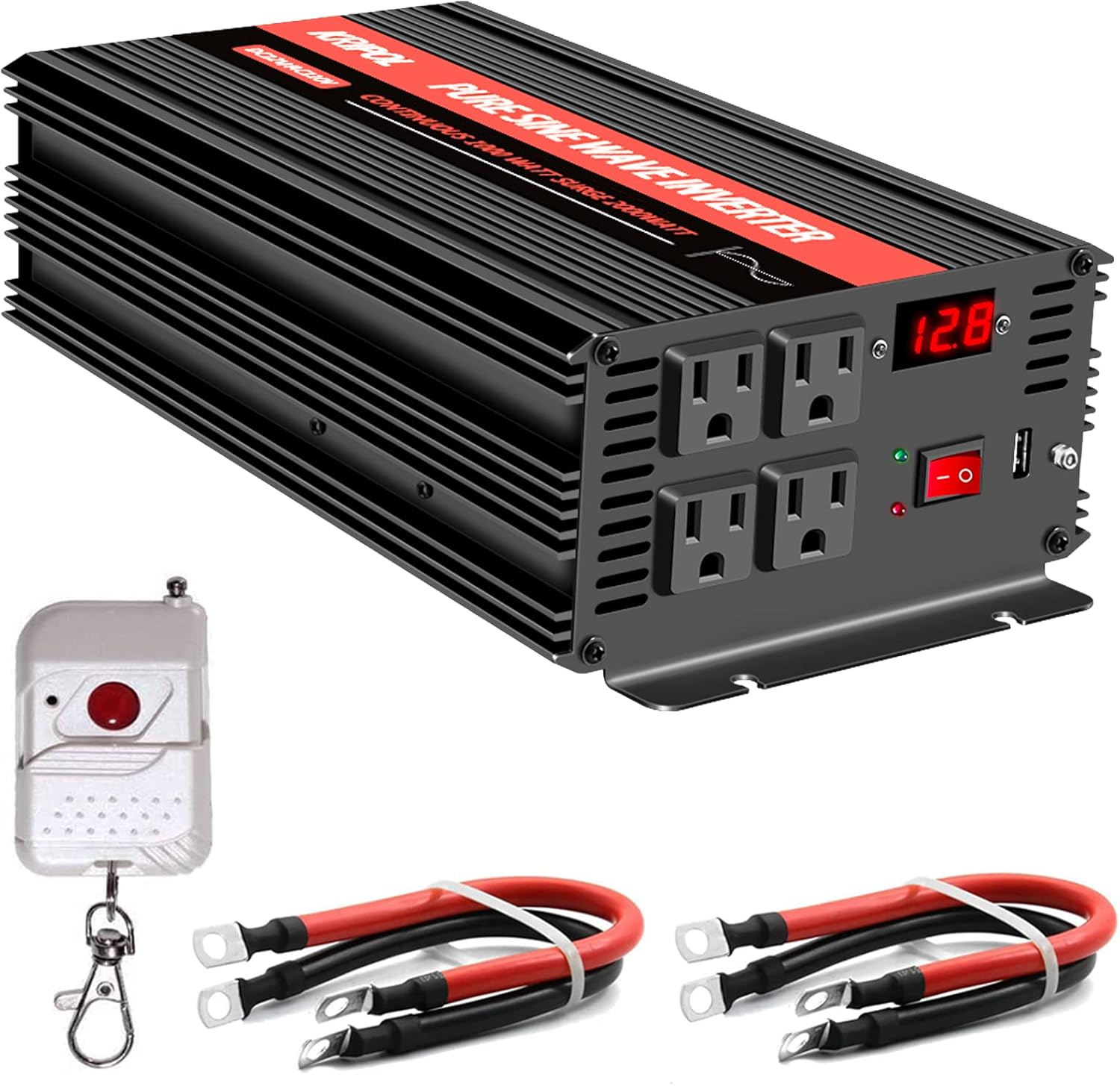 1000 Watt Pure Sine Wave Inverter 12v DC to 110/120v AC, Car Converter Inverter 4 AC&USB Output, Wireless Remote Control(170ft), Power Adapter for Home/Outdoor/RV/Emergency(1000W-12V)