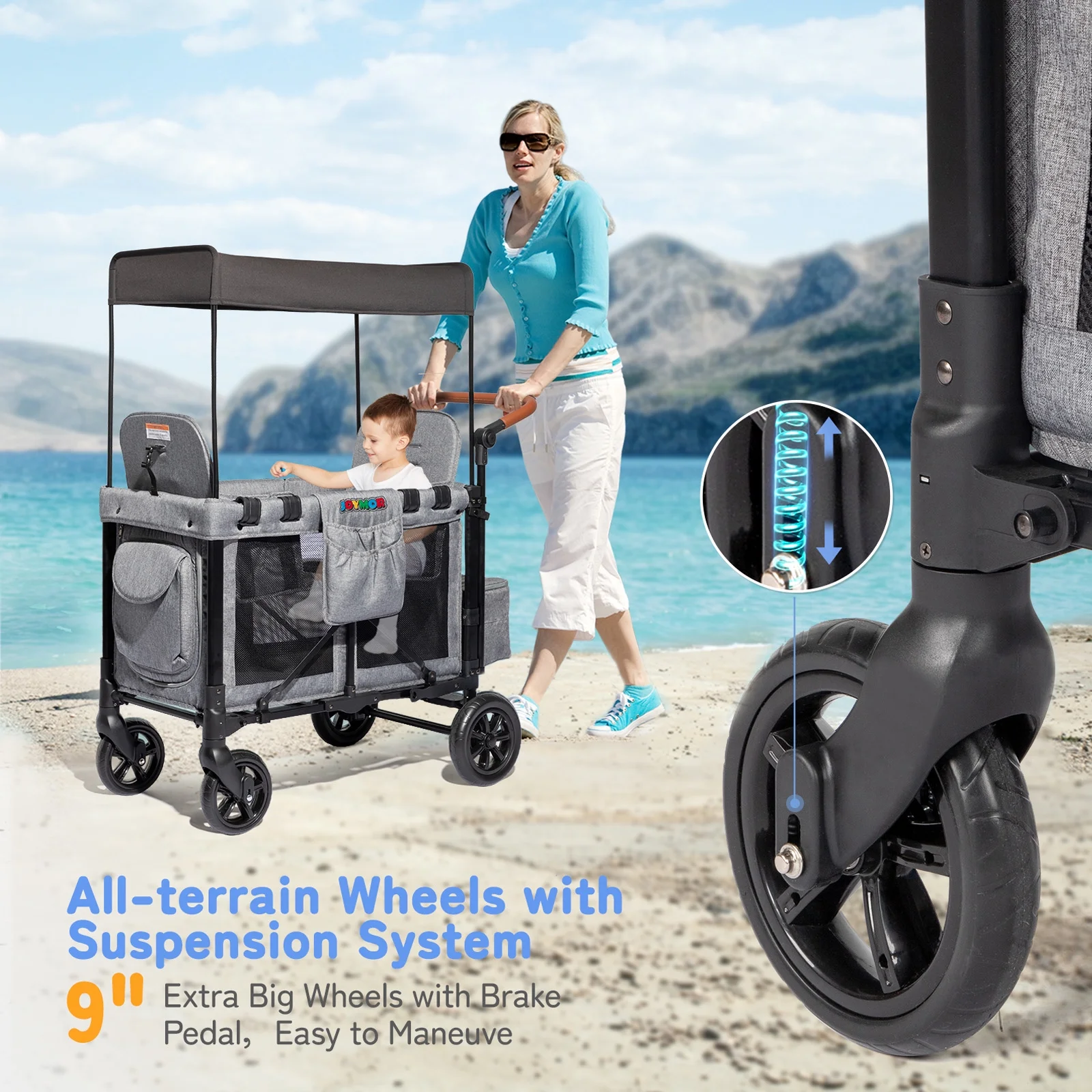 JOYMOR Folding Stroller Wagon with Face to Face High Seat for 2 Kids, Baby, Toddler, Gray, Unisex