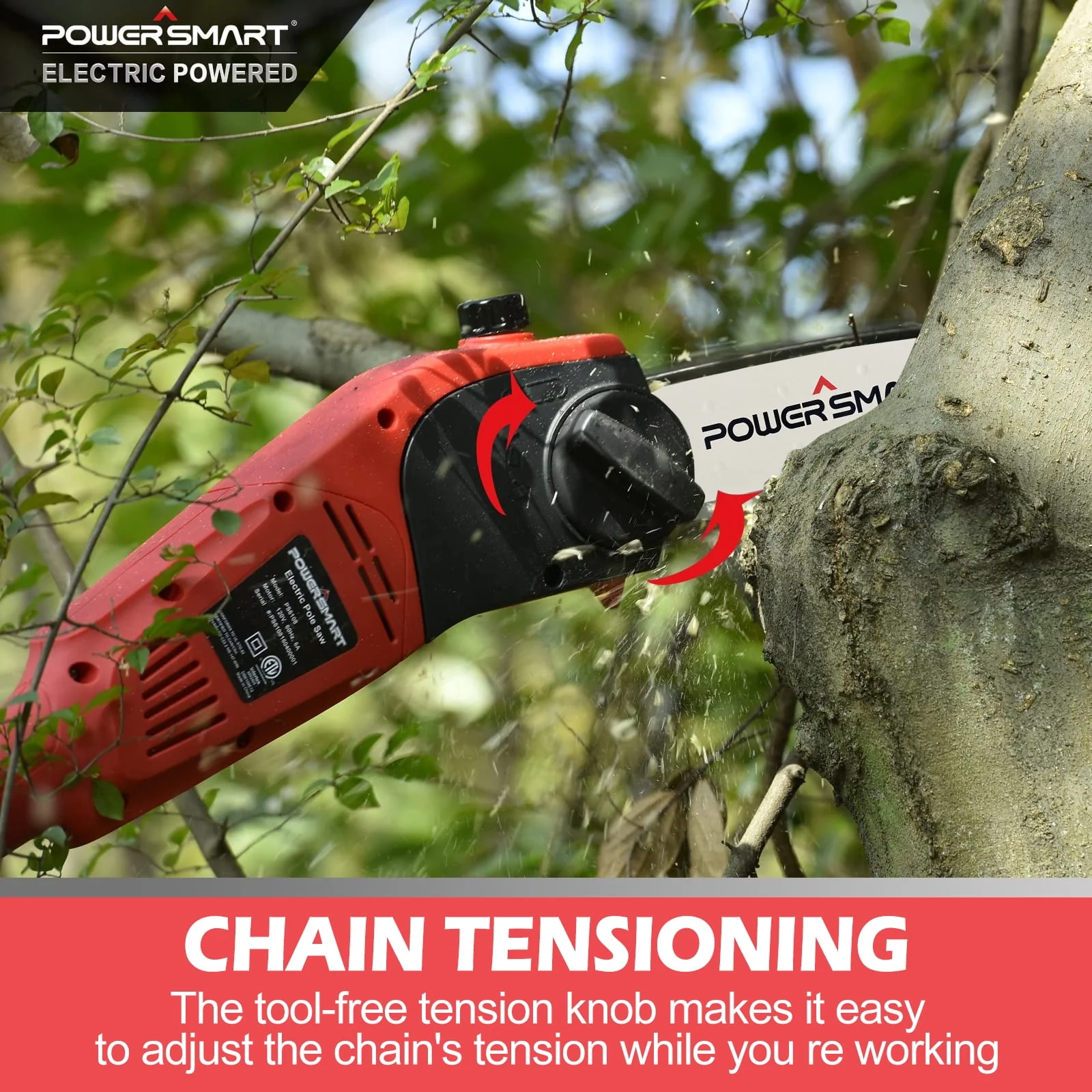 PowerSmart Corded Electric Pole Saw, for Tree Trimming with Oiling System, Reach up to 15 feet, 10-inch 7lb Pole Chainsaw