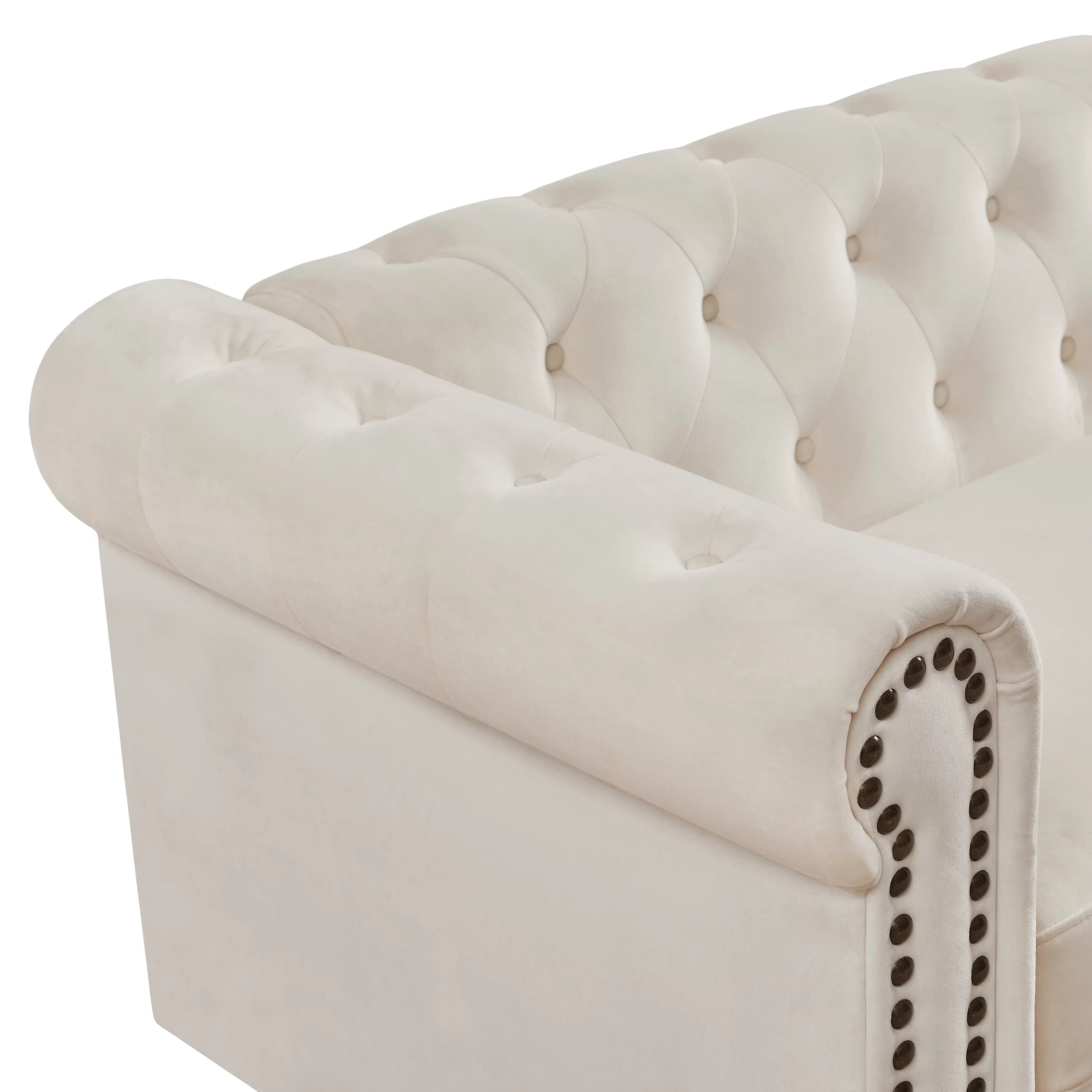 Chesterfield 3 Seater Velvet Button Tufted Sofa, Upholstered Couch with Nailhead Arms Solid Wood Legs for Living Room Office Bedroom Apartment