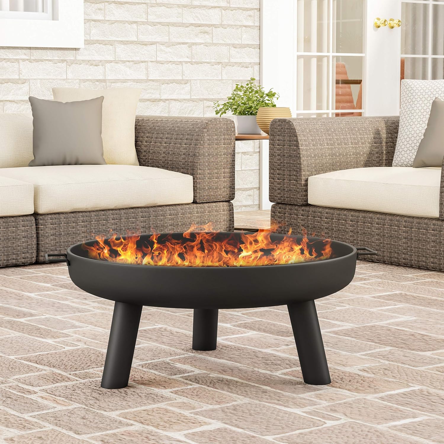Pure Garden 50-LG1200 27.5&rdquo; Outdoor Fire Pit-Raised Steel Bowl for Above Ground Wood Burning-Side Handles & Storage Cover-for Patios, Backyards & Camping, Black