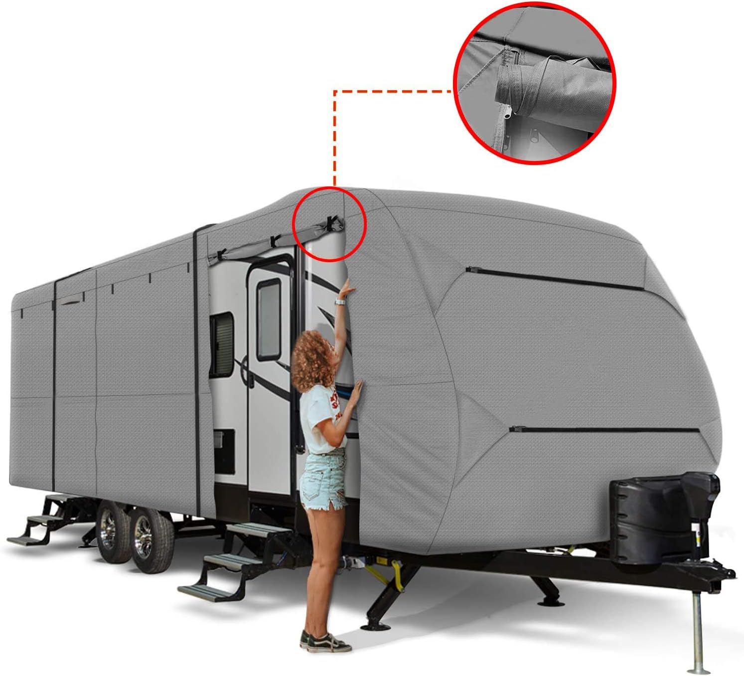 Travel Trailer RV Cover,Waterproof & Windproof Camper Cover Fits 16~18FT RV Trailer,Upgraded 420D Heavy Duty Polyester Oxford Durable, UV, Water Resistant RV Covers