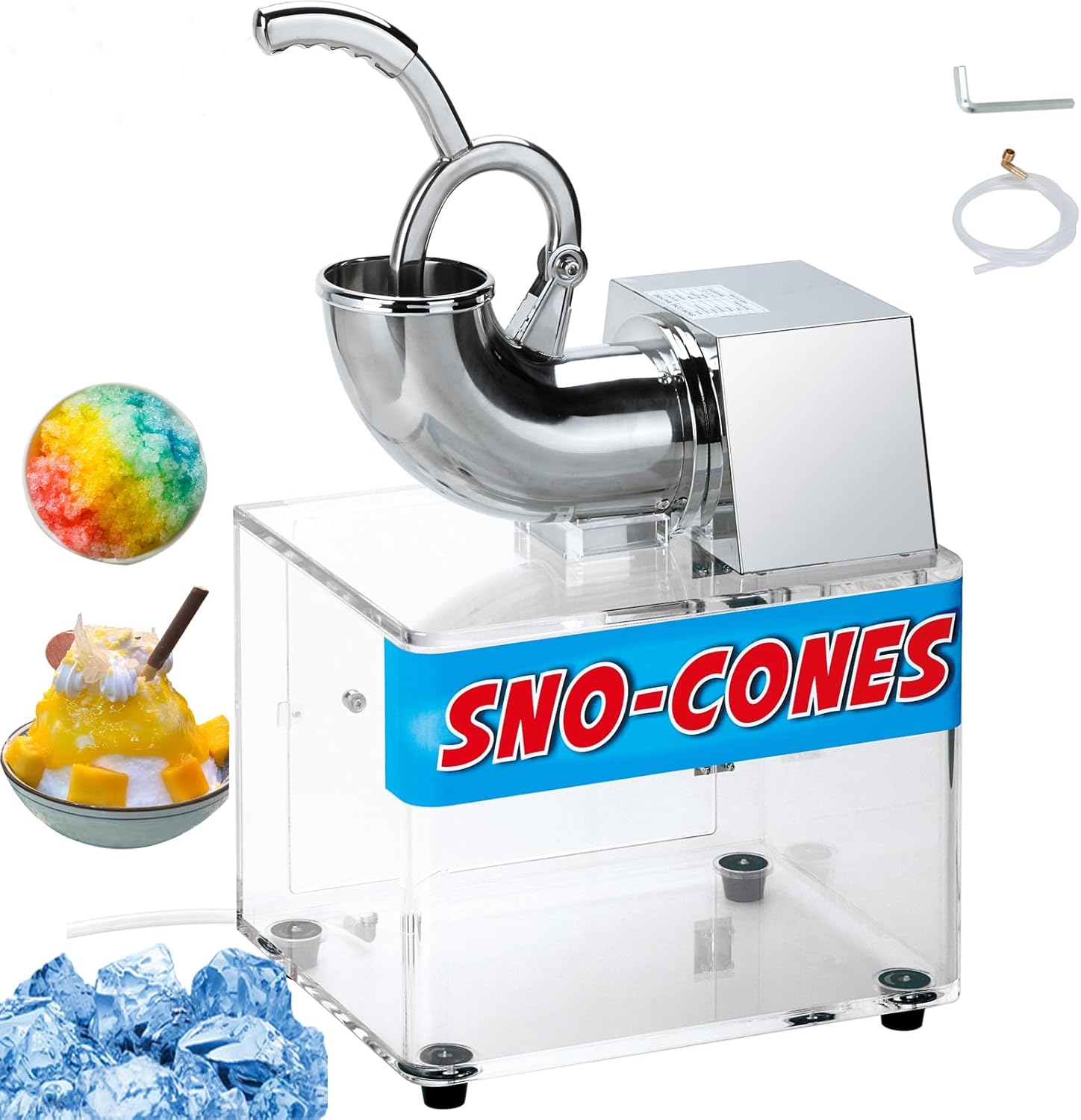 Snow Cone Machine Big Storage Box Ice Shaver Hotsell Shaved Ice Machine Dual Blade ETL plug Commercial Smoothies Ice Crusher Party Use 110V Business Use Summer Best Choice