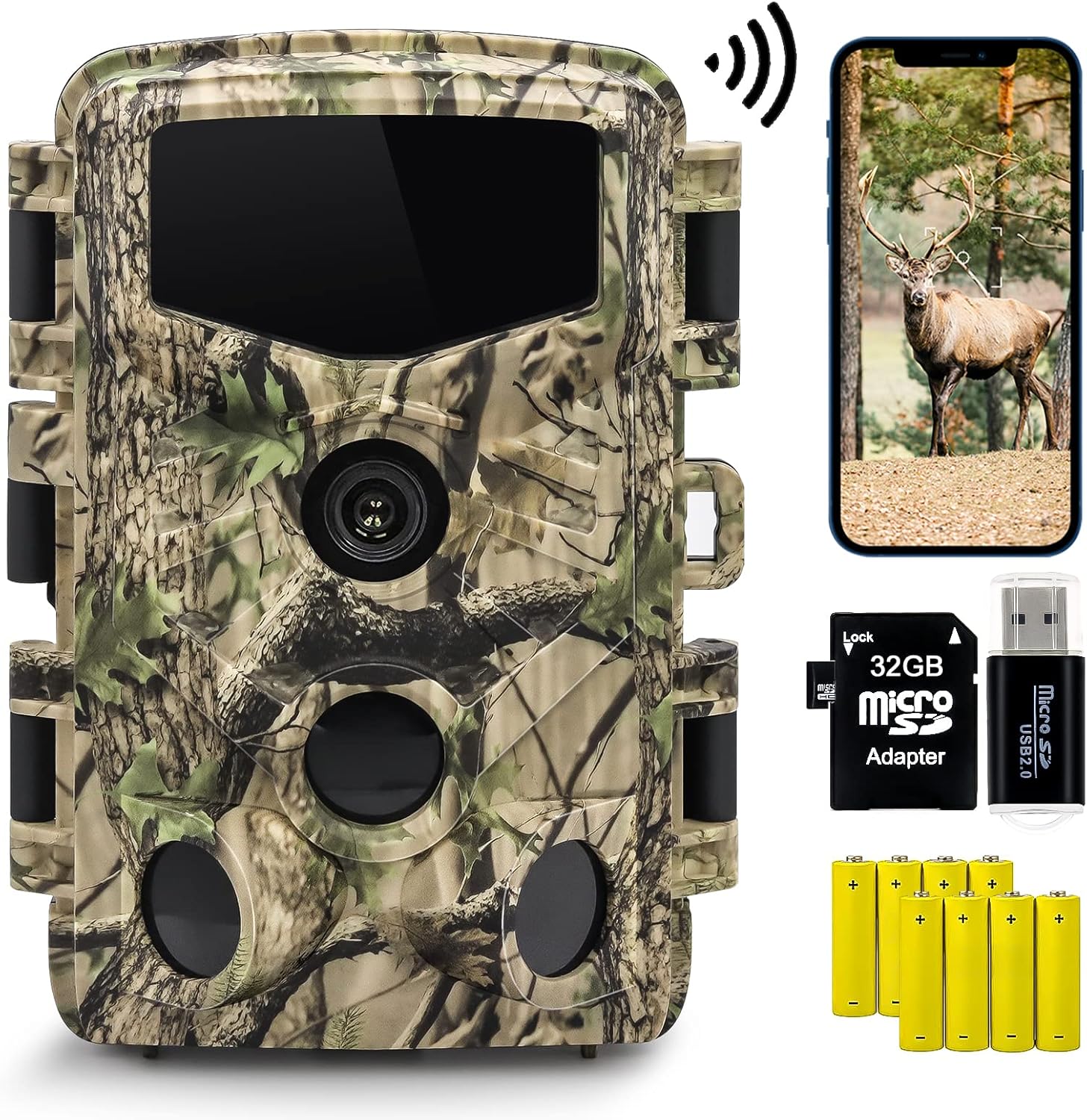 JOH 4K 32MP Trail Camera, WiFi Bluetooth Hunting Game Camera with Low Glow Night Vision, 0.2s Trigger Motion Activated, IP66 Waterproof Deer Camera for Outdoor Wildlife Scouting, Monitoring, Security