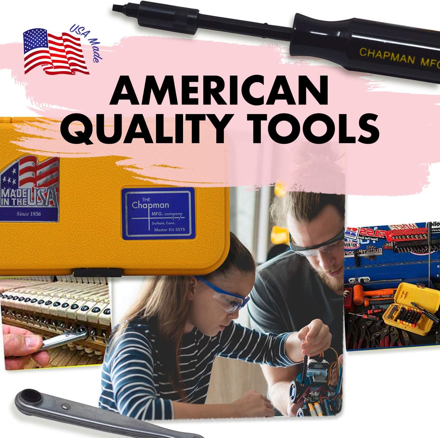 Chapman MFG 7331 All-Purpose Standard Screwdriver Set - Includes Phillips, SAE Allen Hex & Slotted/Flathead Bits, Complete Set Offers 24 USA Made Insert Bits + Mini Ratchet Hand Tool (Desert Tan Case)