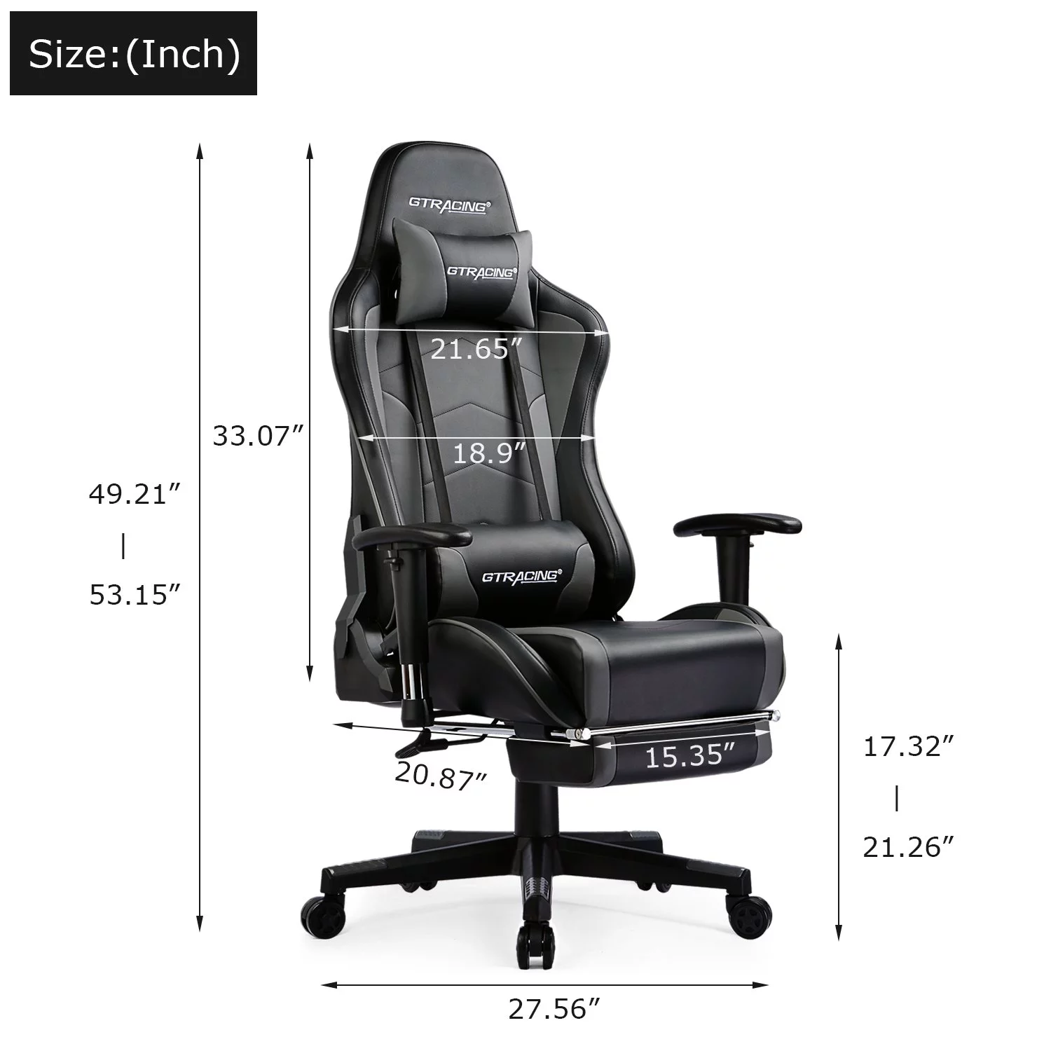LUCKLIFE Gaming Chair with Speakers Bluetooth and Footrest in Home PU Leather Office Chair, Gray