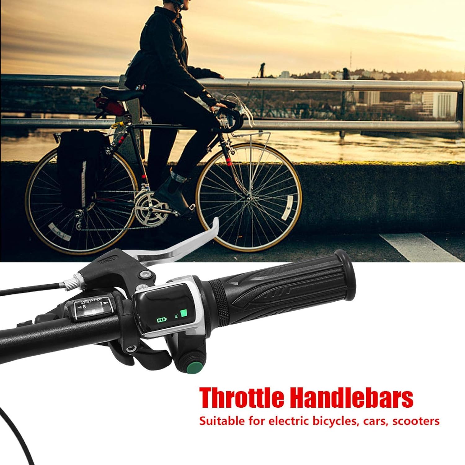 OUKENS Electric Scooter Throttle Grip, 1 Pair Waterproof LCD Display Throttle Handlebar Grip for Electric Car Bike Scooter