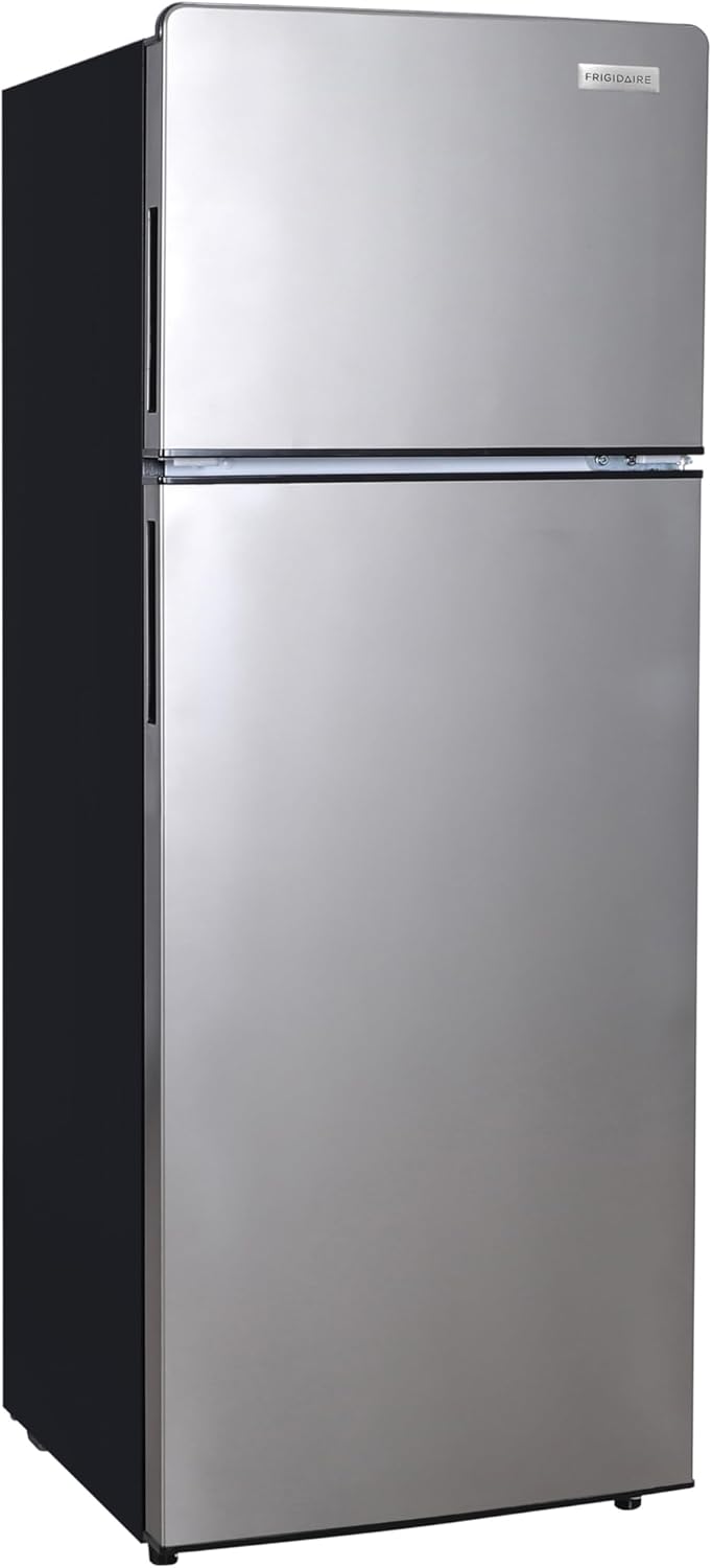 Frigidaire EFR77O6COM, 2 Apartment Size Refrigerator with Freezer, 7.5 cu ft, Adjustable Spill-Proof Shelves, Door & Crisper Bins, Platinum Silver, Garage Ready, Quicksilver