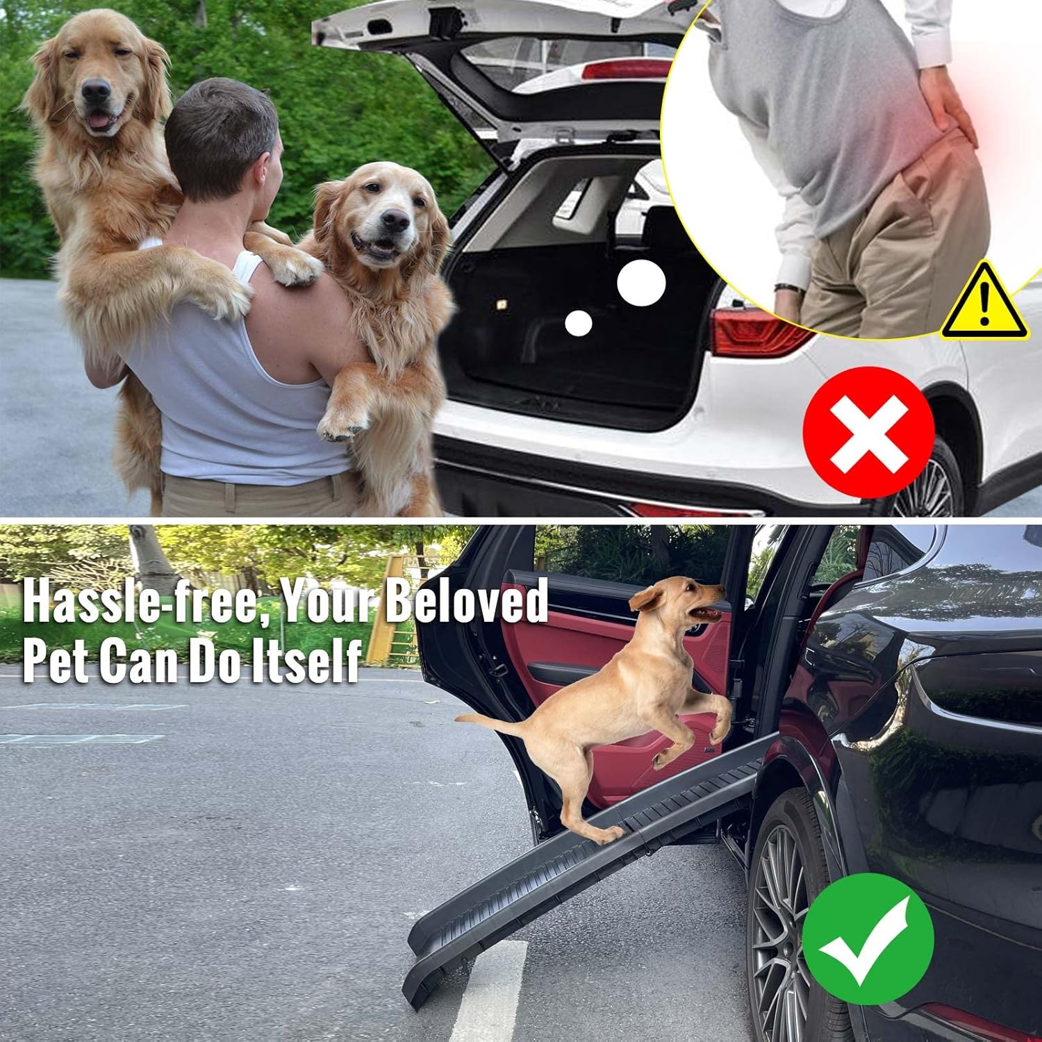 Homtronics Folding Pet Ramp, 61 Inch Lightweight Portable Dog and Cat Ramp Great for Cars Trucks and SUVs, Dog Ramp for Large Dogs with Non-Skid Surface, Suitable for Large Medium Small Dogs