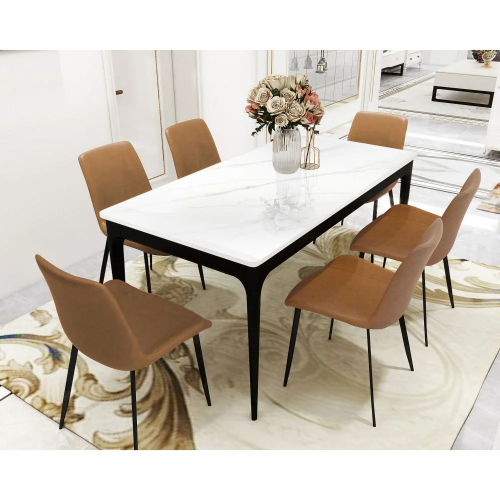 Dining Table Sintered Stone Marble Dining Table Porcelain Table top Sturdy legs Aluminium Alloy legs Table for Dining Room, Kitchen Room, Living Room, 63 inch Table for 6 persons, White Table Only