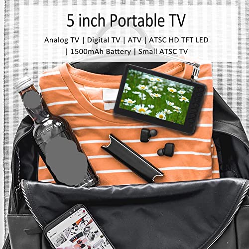 Yoidesu 5 inch Portable TV, ATSC HD TFT LED Pocket Digital Television Mini TV, 1080P Digital TV with Remote Control, 1500mAh Rechargeable Battery