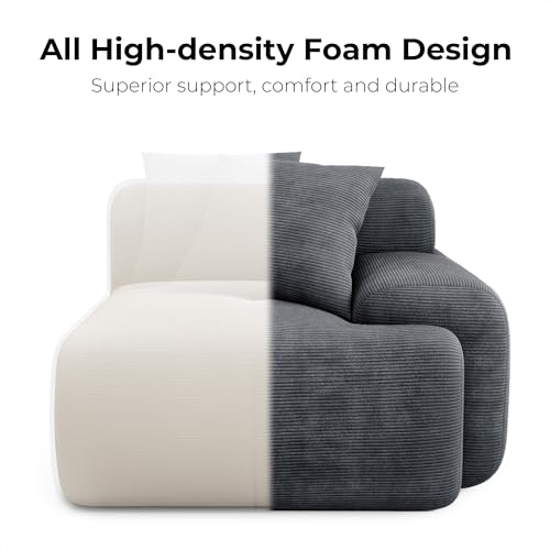 LIKIMIO 118" Modern L-Shaped Modular Sectional Sofa for Living Room, Corduroy Upholstery Green, Oversized 3-Seater Couch with Deep Seat and Movable Ottoman – No Assembly