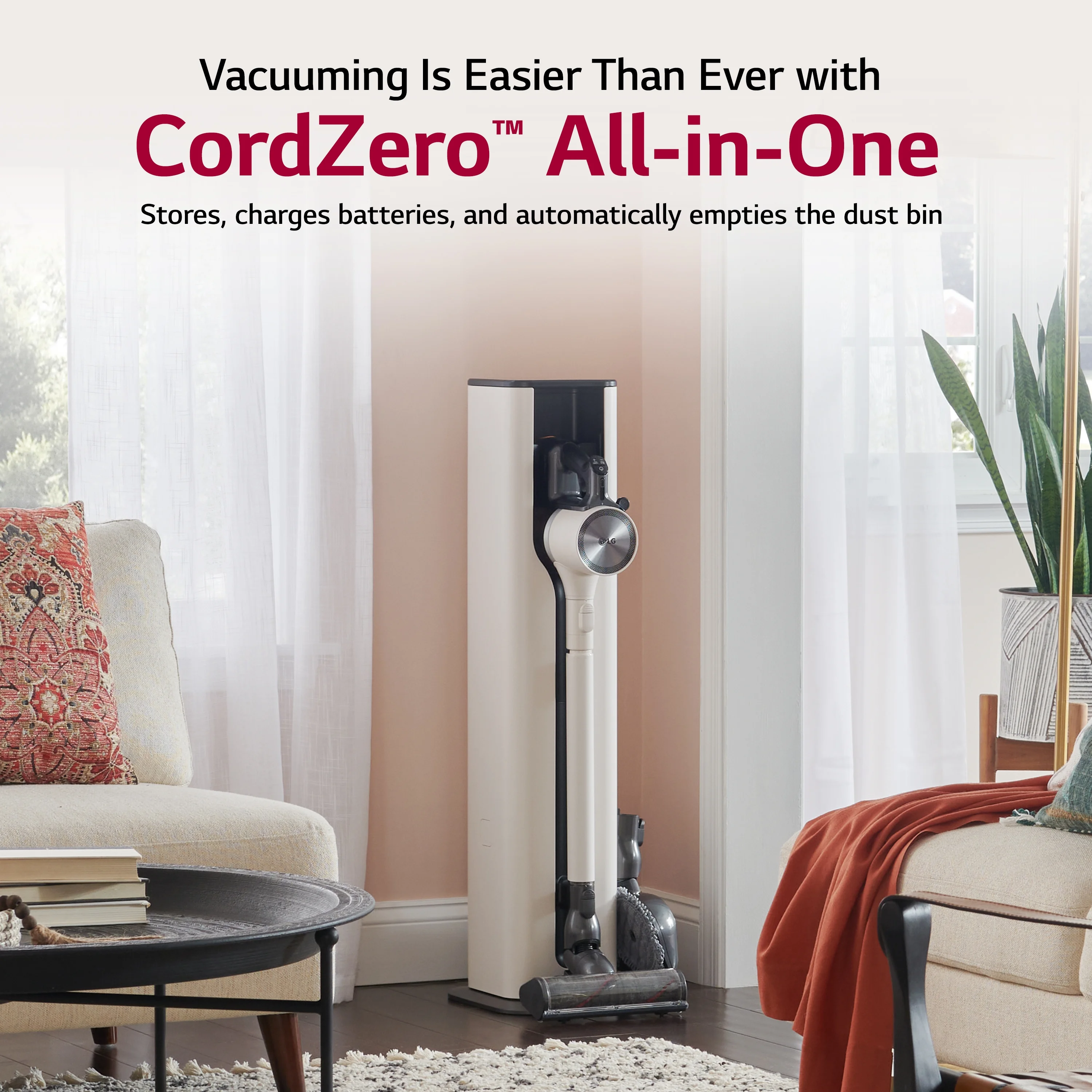 LG - A939KBGS CordZero All in One Auto Empty Cordless Stick Vacuum - Sand Beige