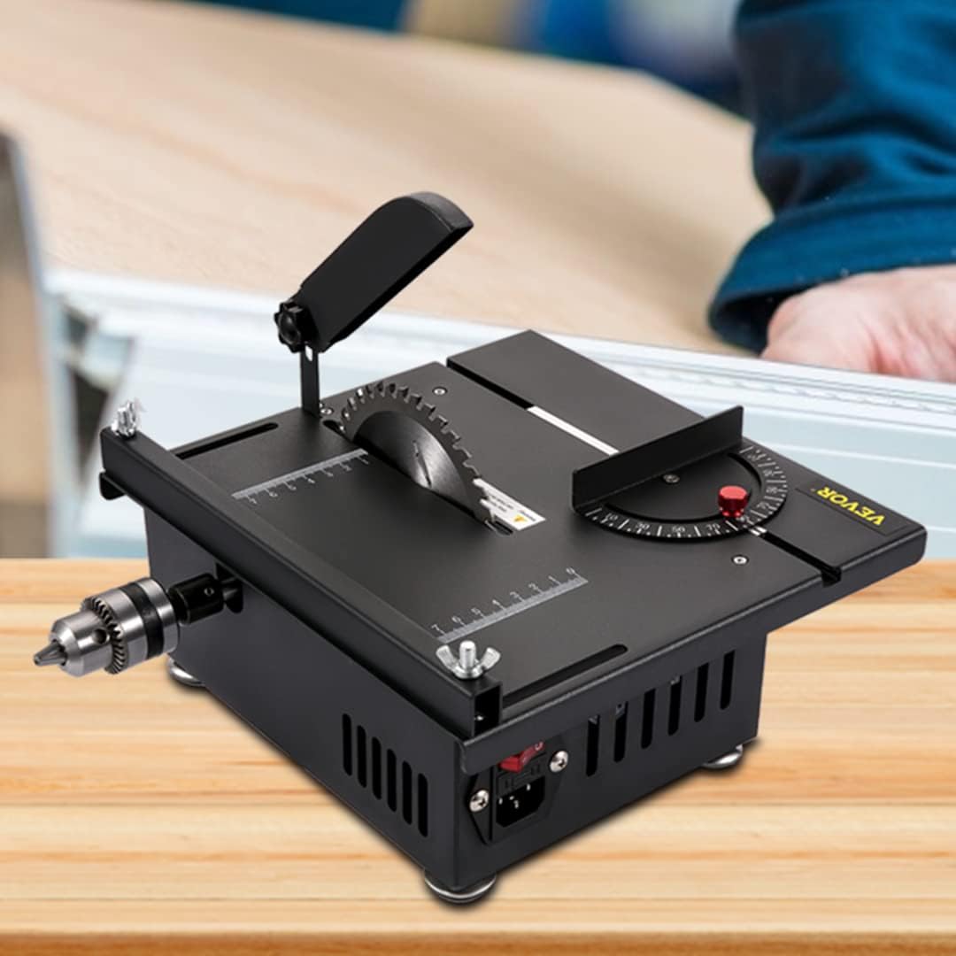 VEVOR Mini Hobby Table Saw for Woodworking DIY, 7 level power adapter, 200W 4000RMP Multifunctional Table Saws, 1.57in Cutting Depth, Cutting/Polishing Set.