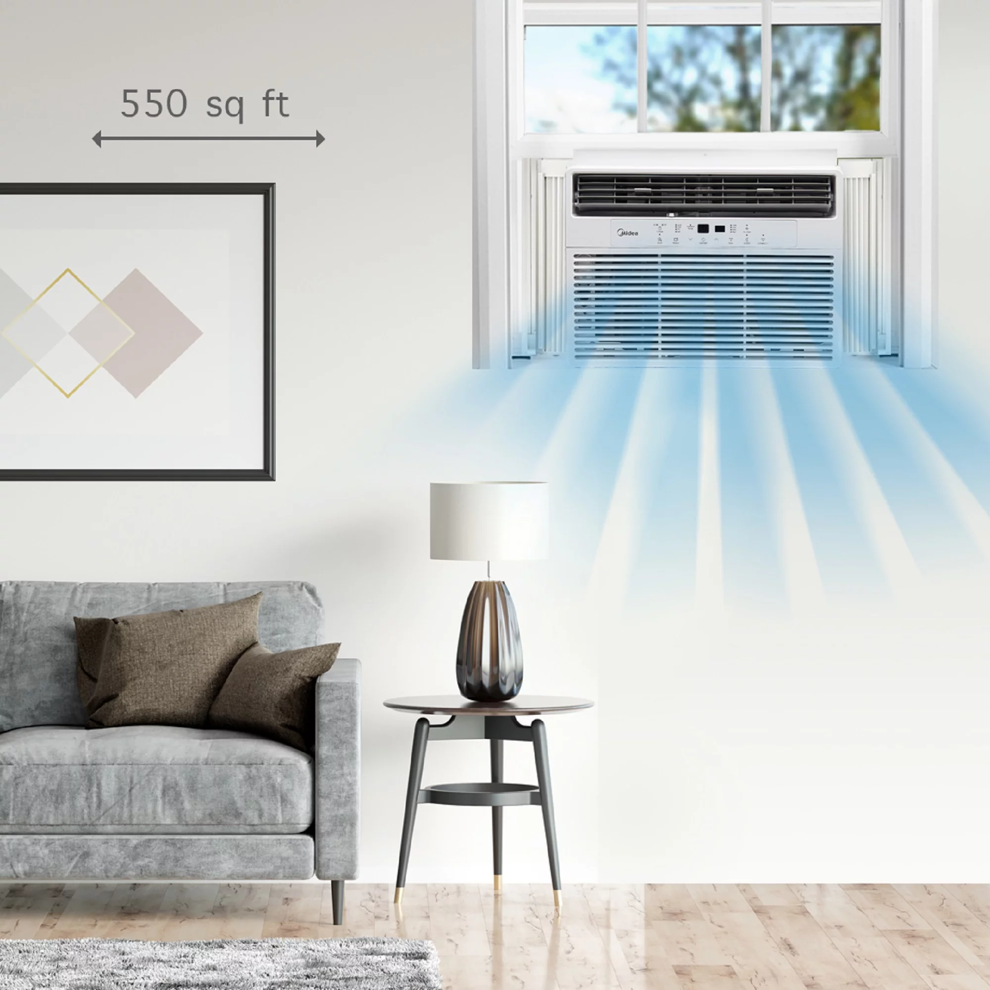 Midea 12,000 BTU 115V Smart Window Air Conditioner with ComfortSense Remote, Cools up to 550 Sq. Ft., White, MAW12S1WWT