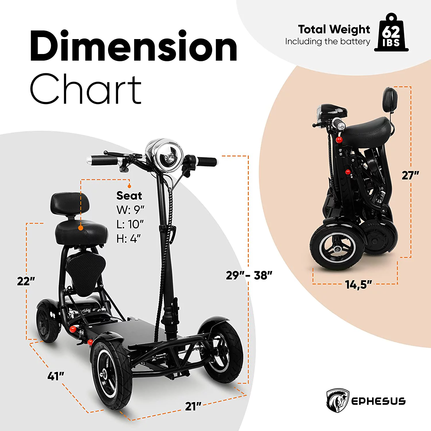 Foldable Mobility Scooter by Ephesus (Black) - Curated Treasures Market