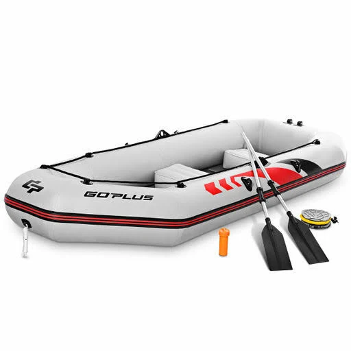 Goplus 3-4 Persons Inflatable Fishing Boat w/ Oars and Air Pump Water Sports