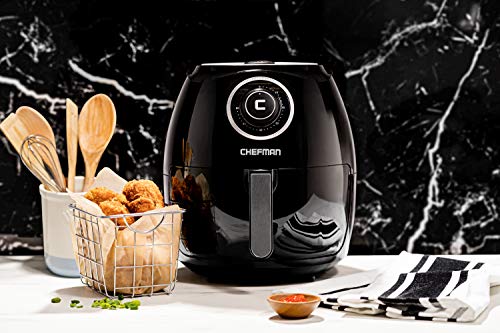 Chefman 3.6 Quart Air Fryer Oven with Space Saving Flat Basket, Oil Free Hot Airfryer w/ 60 Minute Timer & Auto Shut Off, Dishwasher Safe Parts, BPA-Free, Black