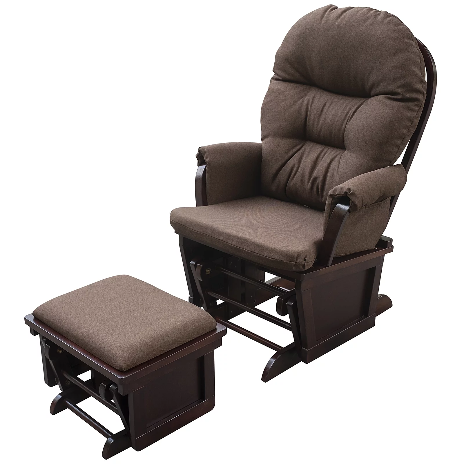 HOMCOM Nursery Glider Rocking Chair with Ottoman, Thick Padded Cushion Seating, Armrests and Wood Base, Dark Coffee