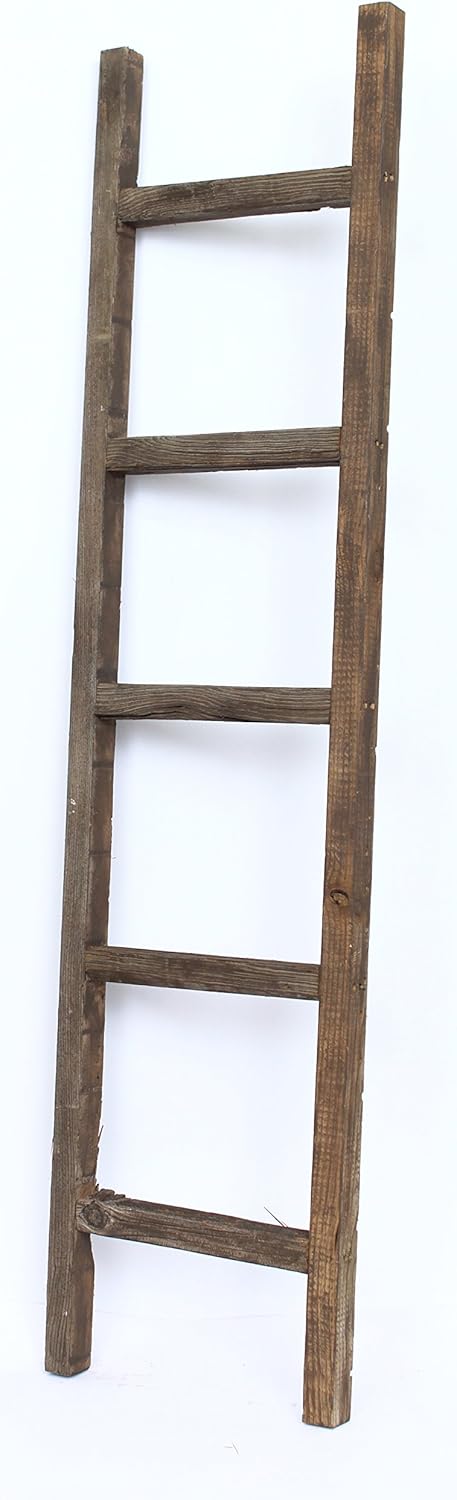 BarnwoodUSA Rustic Farmhouse Decorative Ladder - Our 6 ft Ladder can be Mounted Horizontally or Vertically and is Crafted from 100% Recycled and Reclaimed Wood | No Assembly Required | Weathered Gray