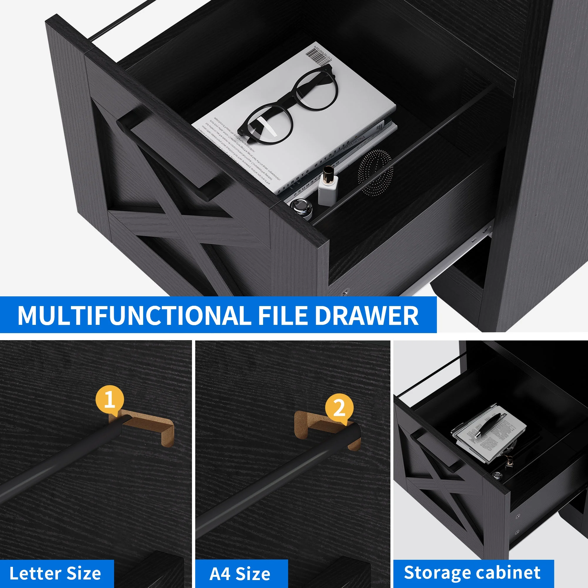 Dextrus 59 Inch L-Shaped Desk with Power Outlet & USB Ports, Office Desk with File Cabinets, Large Computer Desk with Drawers, 2 Person Corner Desk Writing Desk with Storage Shelves, Black