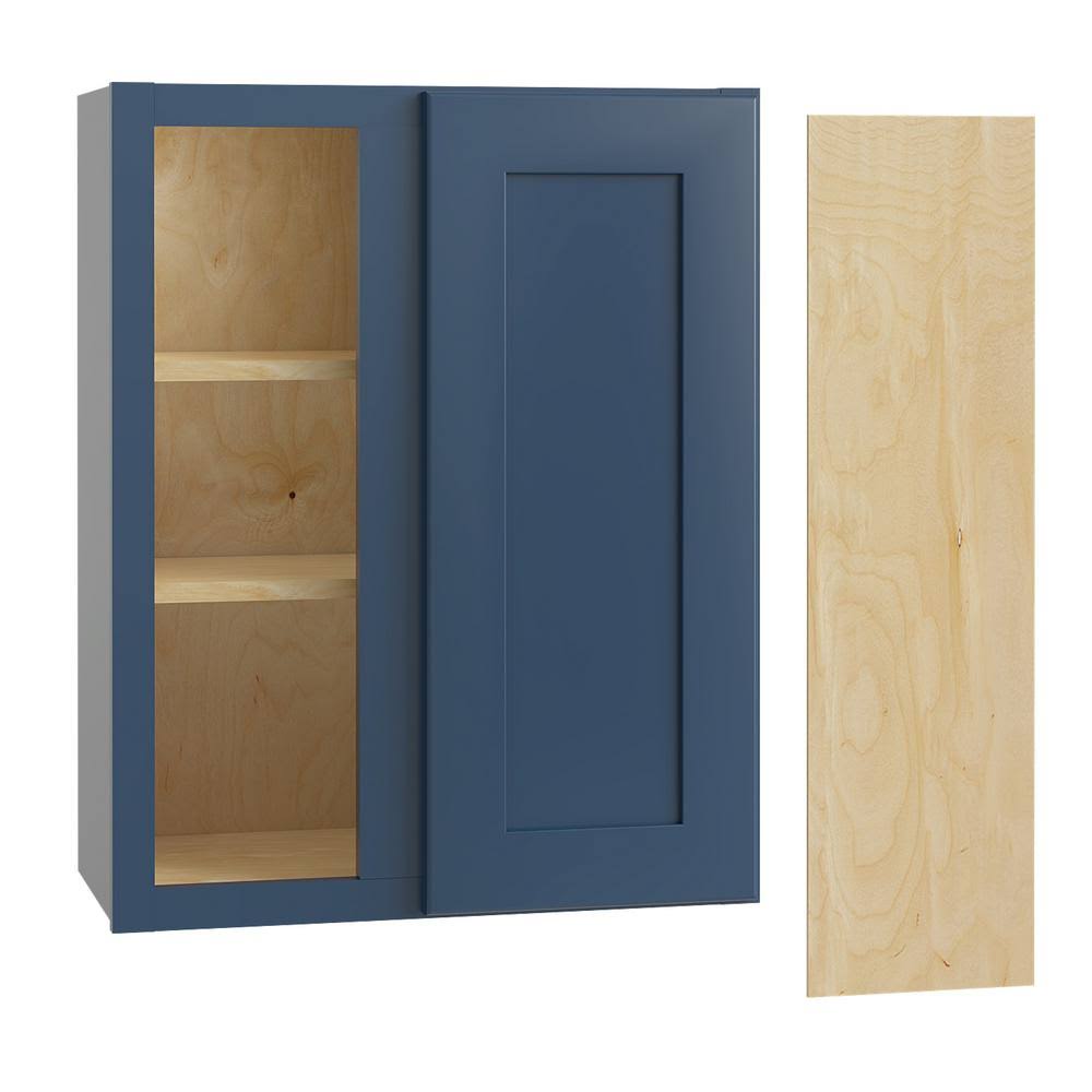 Home Decorators Collection Neptune Blue Painted Plywood Shaker Stock Assembled Corner Kitchen Cabinet Blind Wall Left (24 in. x