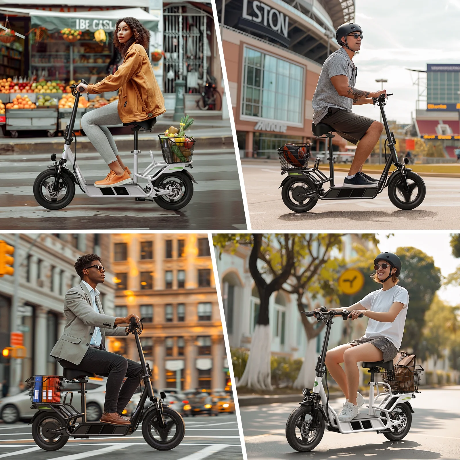 iSinwheel Electric Scooter with Seat for Adults, 700W Motor 30Miles & 21MPH, 14" Pneumatic Tire with Rear Spring Shock Ebike,  Turn Signals & Basket Foldable Commuter Scooter