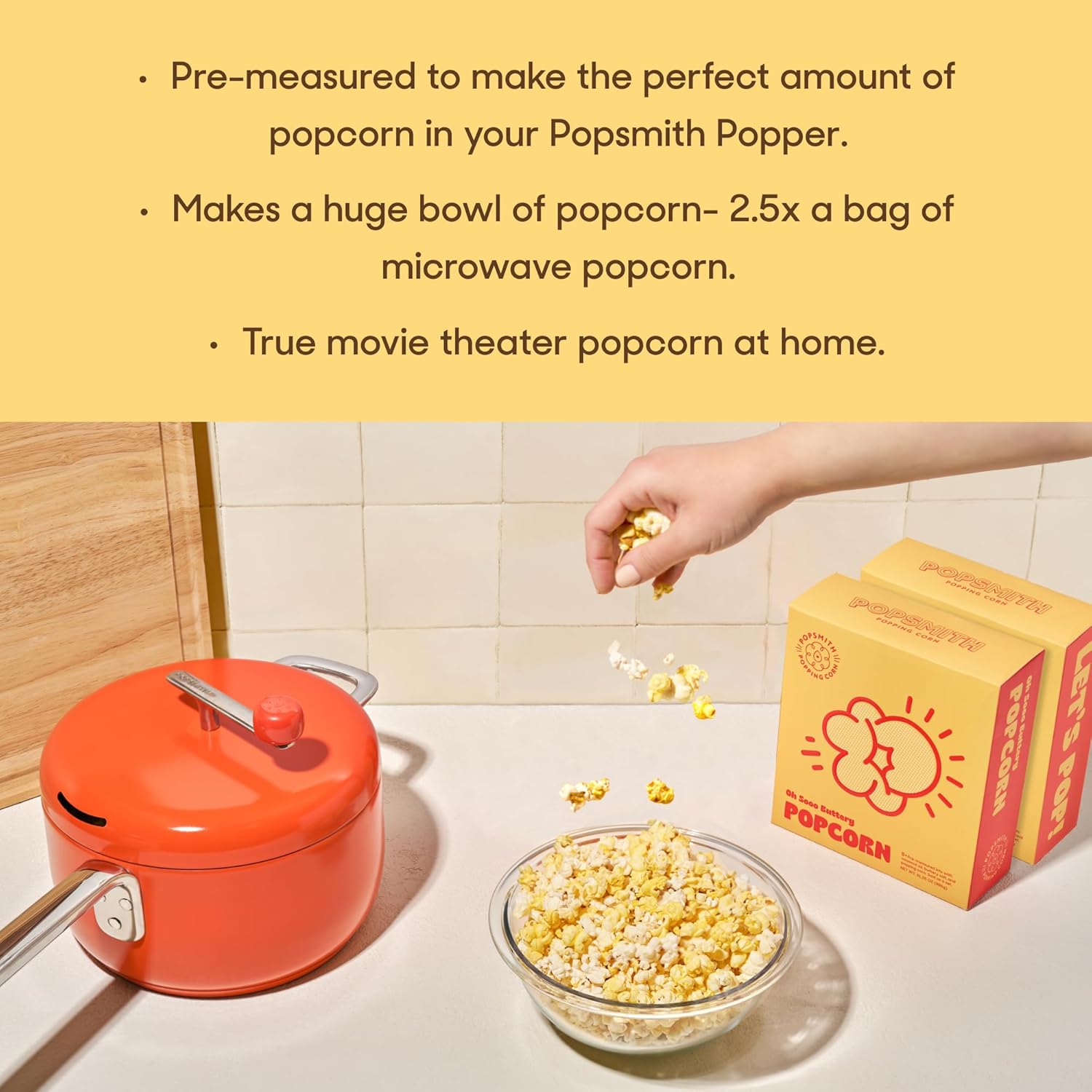 Popsmith Popcorn Popper in Cobalt & Pack of 5 Oh Sooo Buttery Popcorn Kits Bundle - 4 oz Popcorn Packets and Stainless Steel Popcorn Maker Compatible with All Stovetops