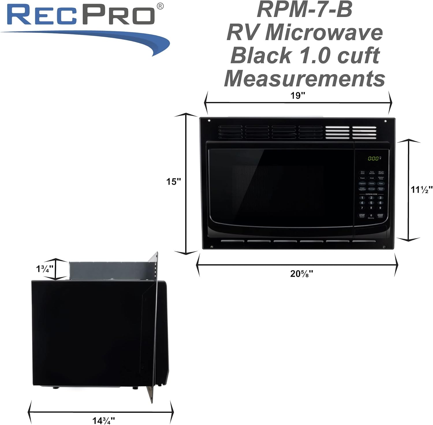RecPro RV Microwave 1.0 Cubic Feet | 900W RV Microwave Replacement | Built-in RV Microwave