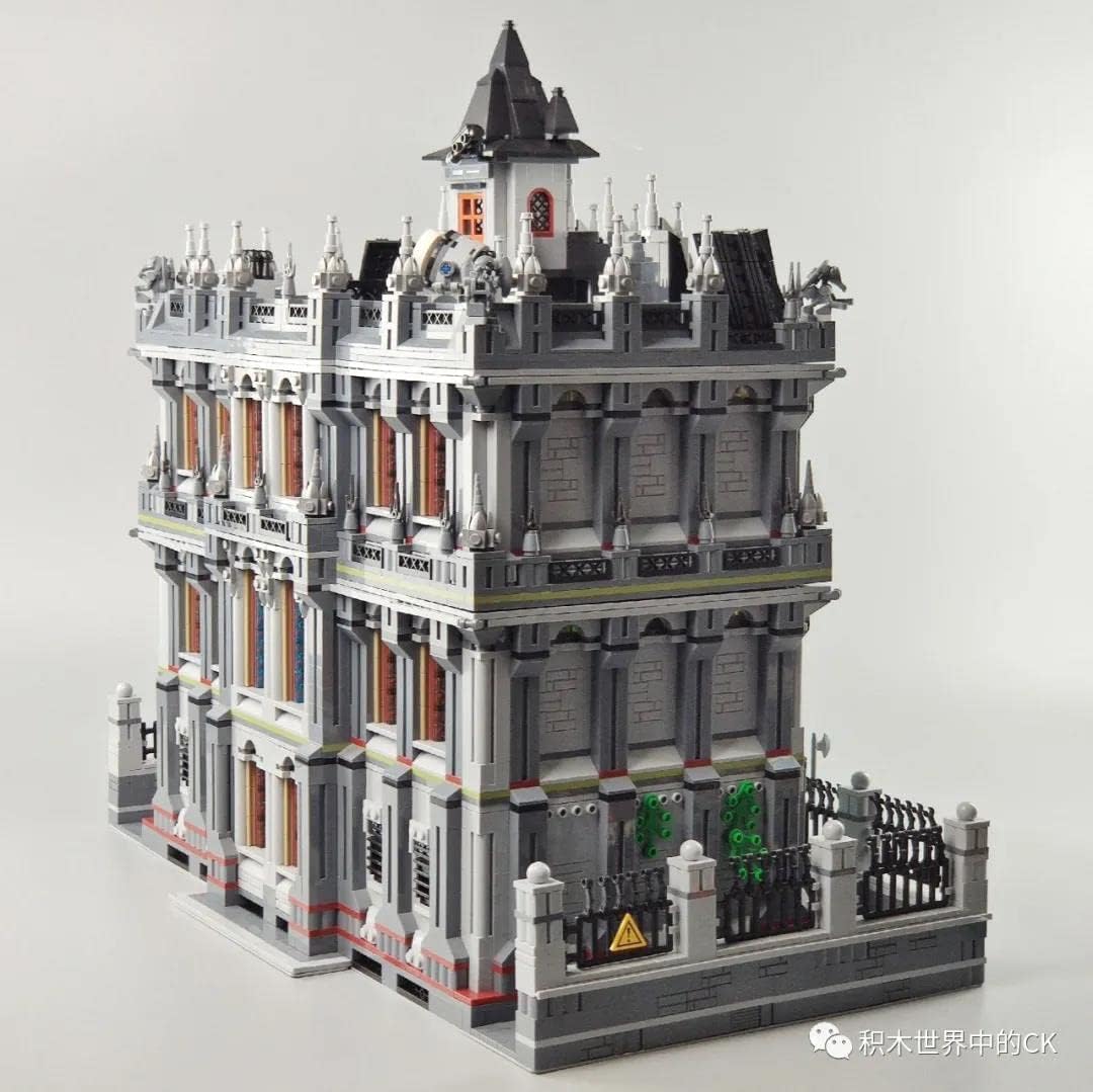 7537 Piece Three Level Madhouse Modular Building Blocks Bricks Set an Impressively Detailed Insane Asylum Hospital Toy Bricks with an Eye-Catching LED Lighting.