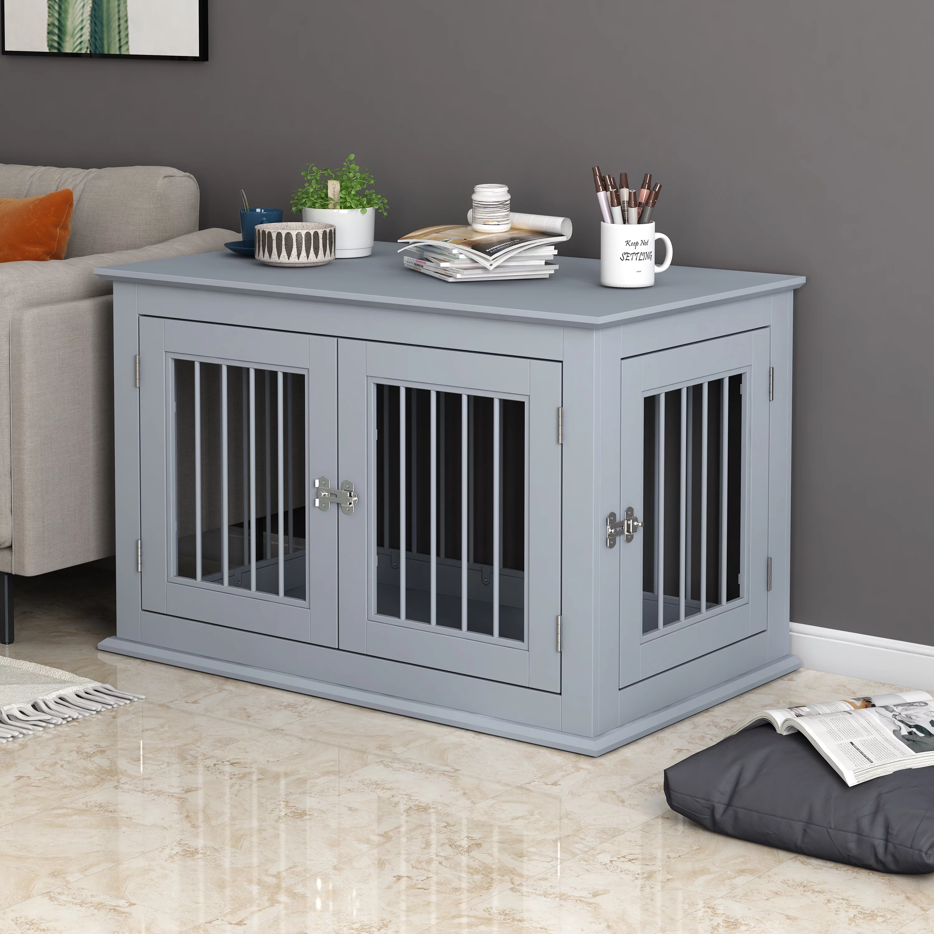 Jolly Jaunts Dog Crate Furniture, Dual Door Access Indoor Heavy Duty Dog Crate,  Iron Pipe vents design Dog Crate End Table Pet Kennels for Dogs, cats and small animals - Curated Treasures Market