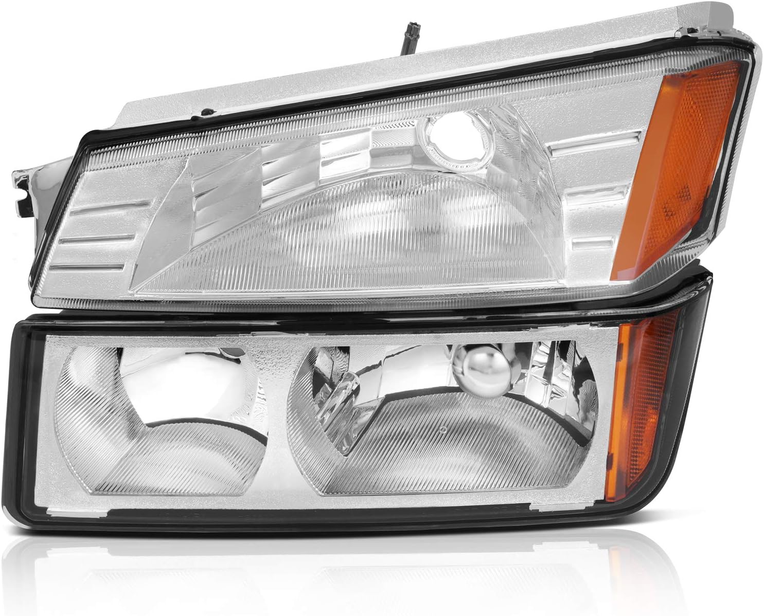 ECCPP Headlight Assembly Pair For Chevrolet Avalanche 1500/2500 2002-2006(For Avalanche with Body Cladding Model only) Chrome Housing Amber Reflector Clear lens Driver and Passenger Side