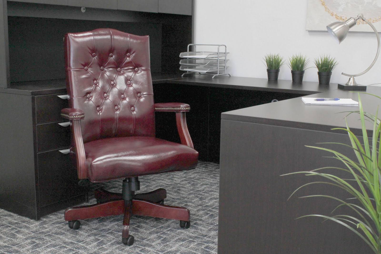 Boss Widmore Traditional Tufted Vinyl Executive Chair, Mahogany