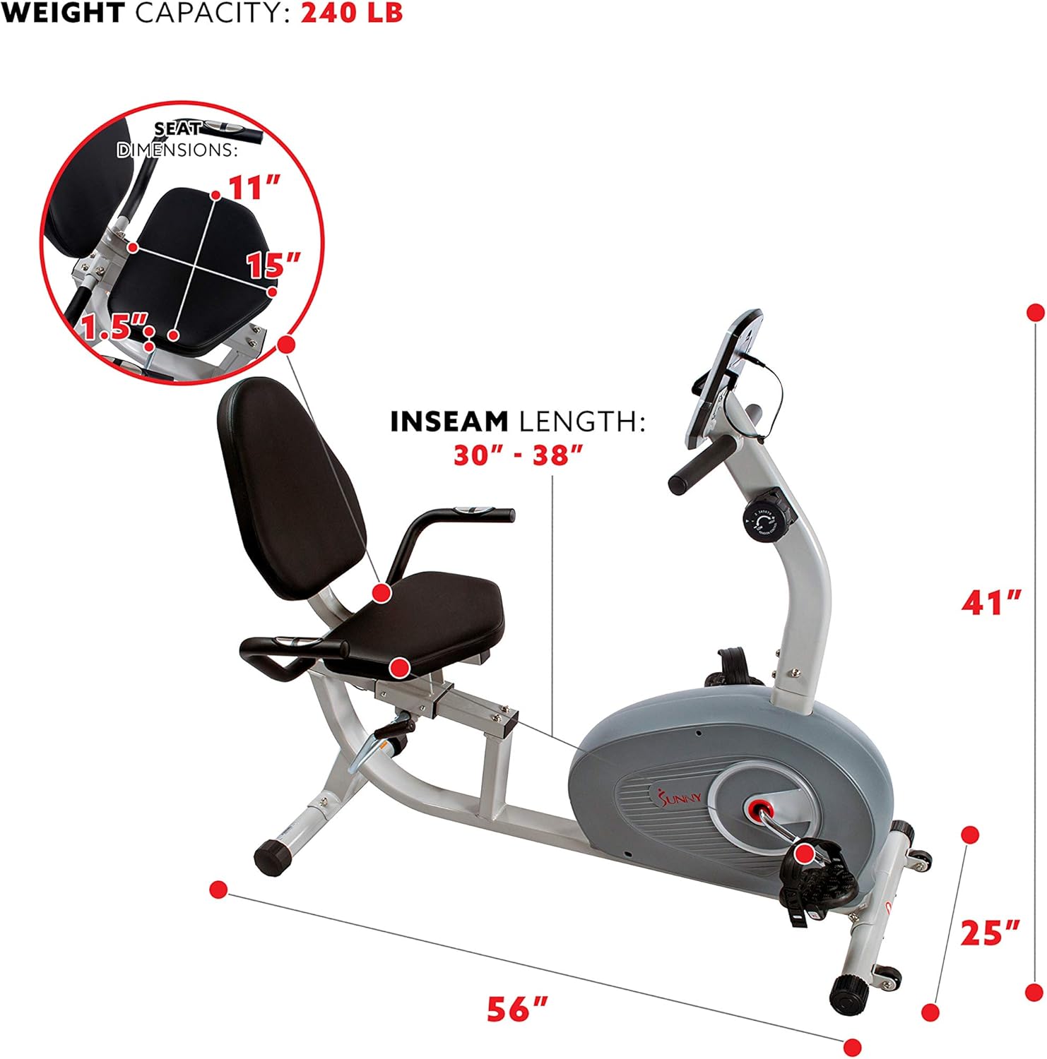 Sunny Health & Fitness Magnetic Recumbent Exercise Bike