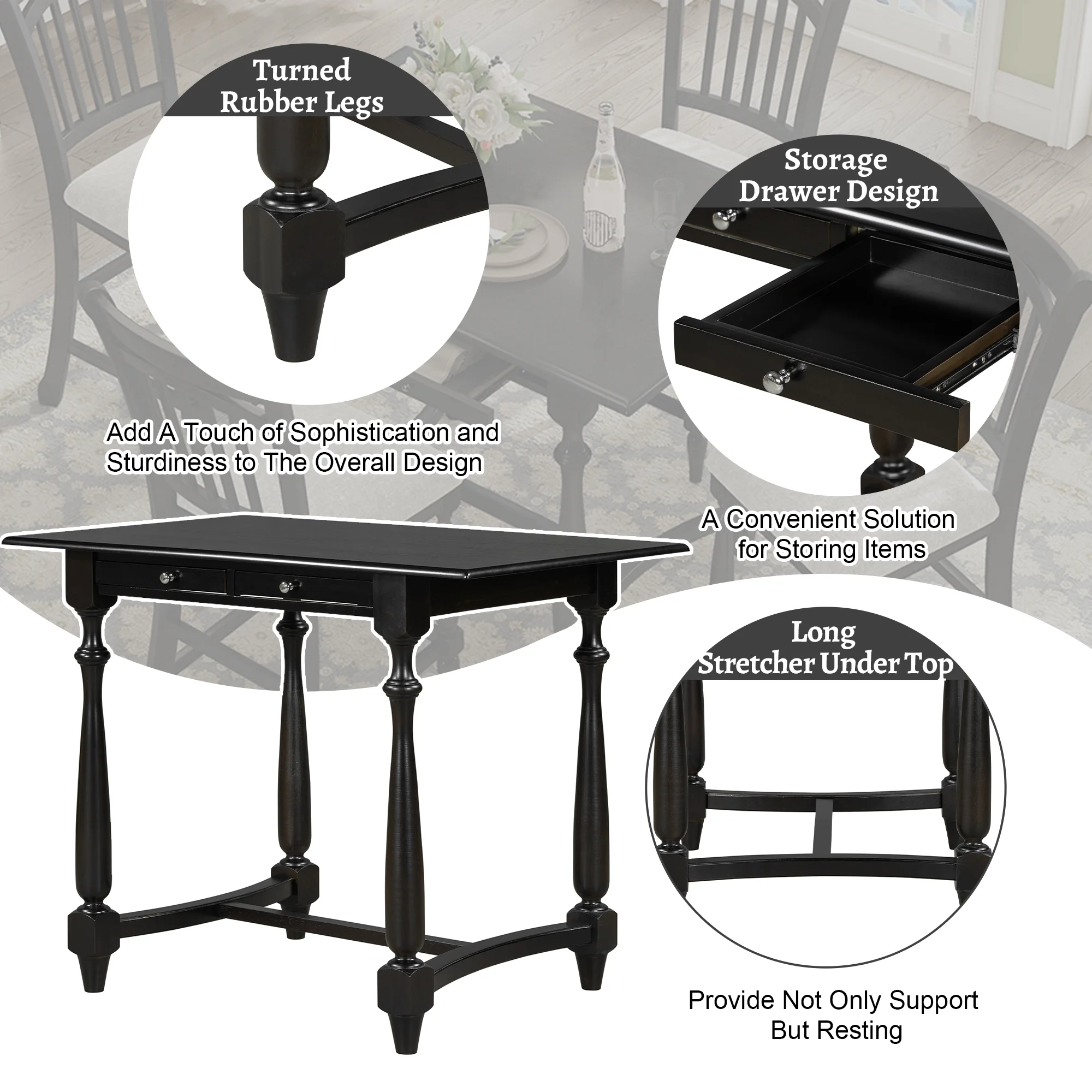 Churanty Farmhouse 5 Pieces Wood Counter Height Dining Table Set for 4,Kitchen Rectangle Table with Storage Drawers and 4 Upholstered Chairs, Espresso - Curated Treasures Market