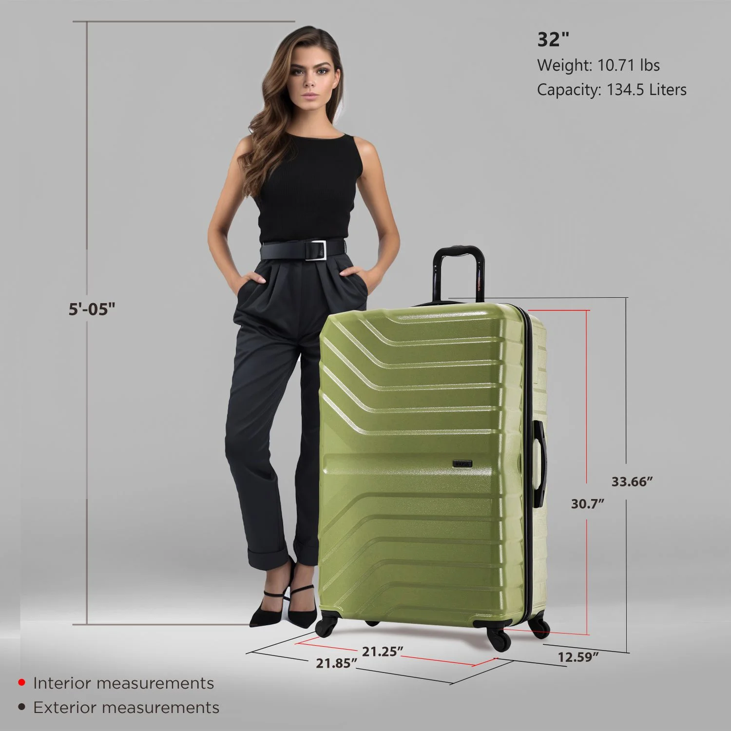 InUSA AURUM 32" Hardside Lightweight Checked Luggage with Spinner Wheels, Handle and Trolley, Green
