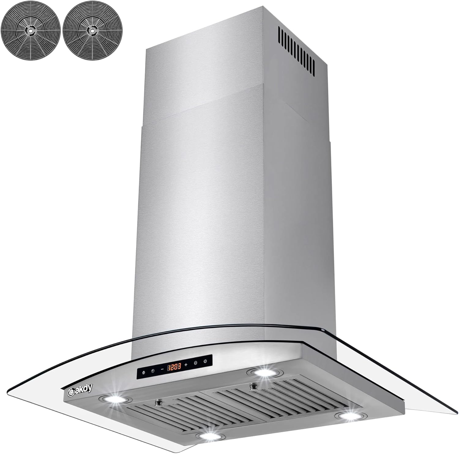 AKDY 36 in. 343 CFM Convertible Island Mount Range Hood with Tempered Glass and Carbon Filters in Stainless Steel