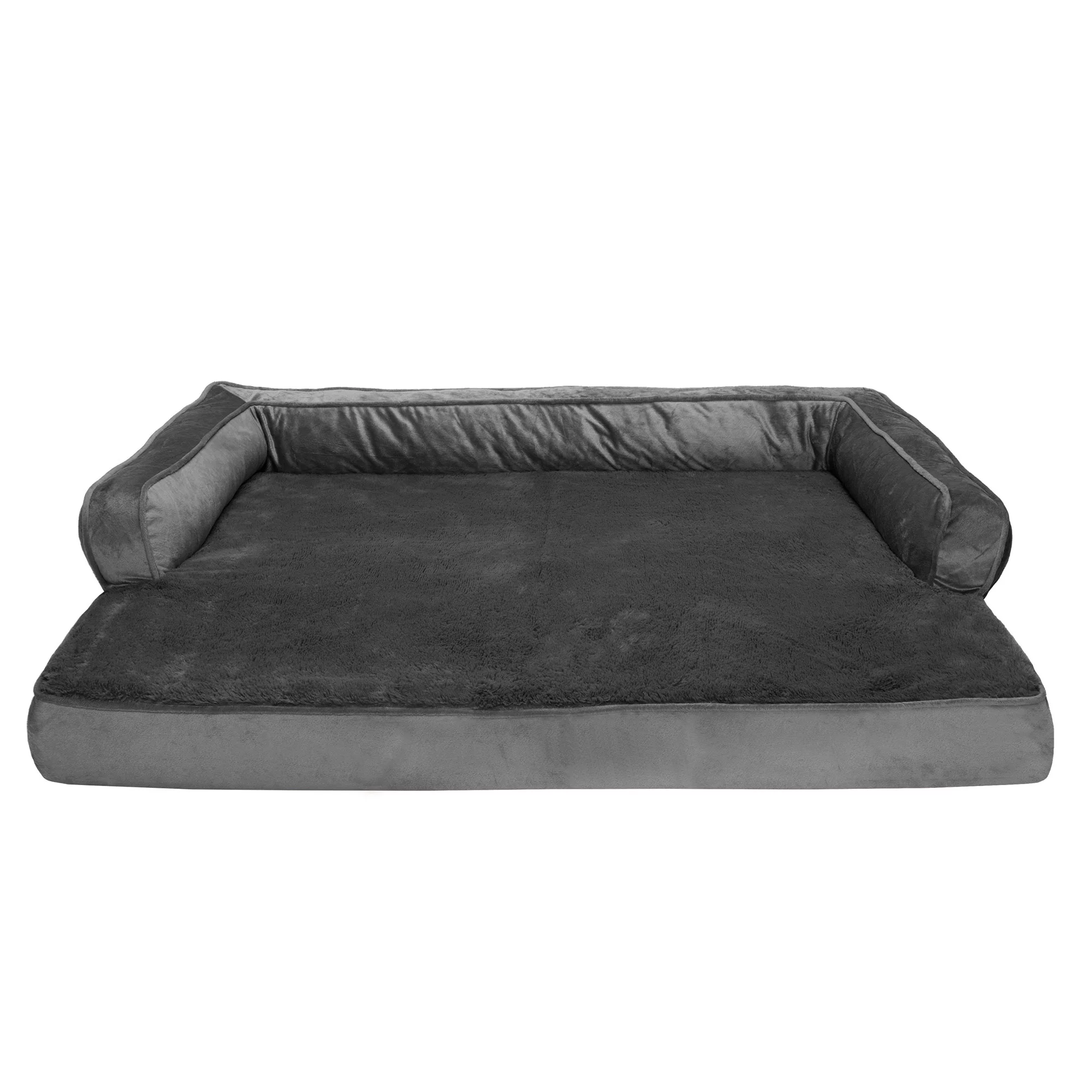 FurHaven Pet Products Plush & Velvet Comfy Couch Orthopedic Sofa-Style Pet Bed for Dogs & Cats - Dark Gray, Jumbo - Curated Treasures Market