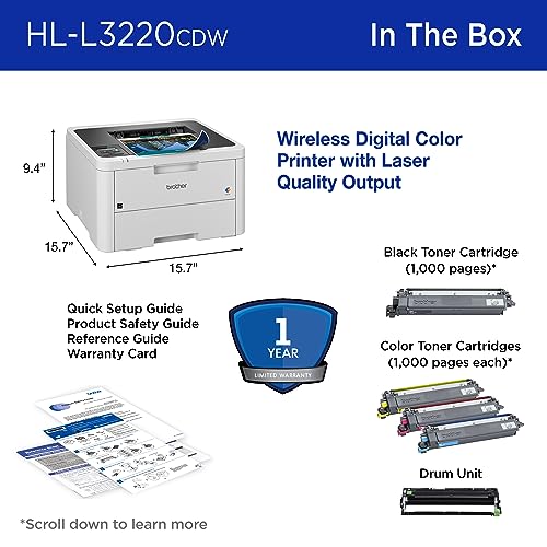 Brother HL-L3210CW Compact Digital Color Printer Providing Laser Printer Quality Results with Wireless