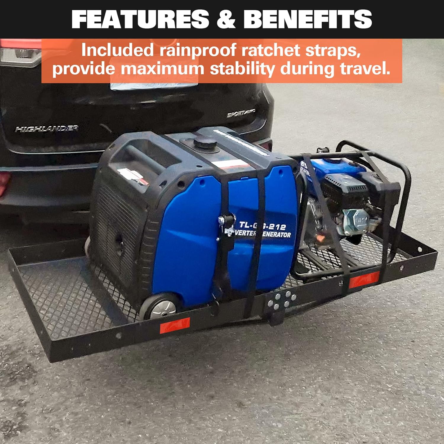 Weize Hitch Cargo Carrier, 60 x 19.5 x 2.95 Inch, 750 lbs Capacity, 2-Inch Folding Shank, with Ratchet Strapes, Black Steels