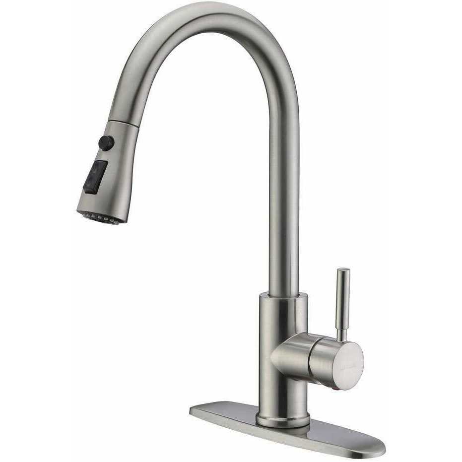 Wewe Single Handle High Arc Brushed Nickel Pull Out Kitchen Faucet Level Steel - Shop Hardware Tools Online Store