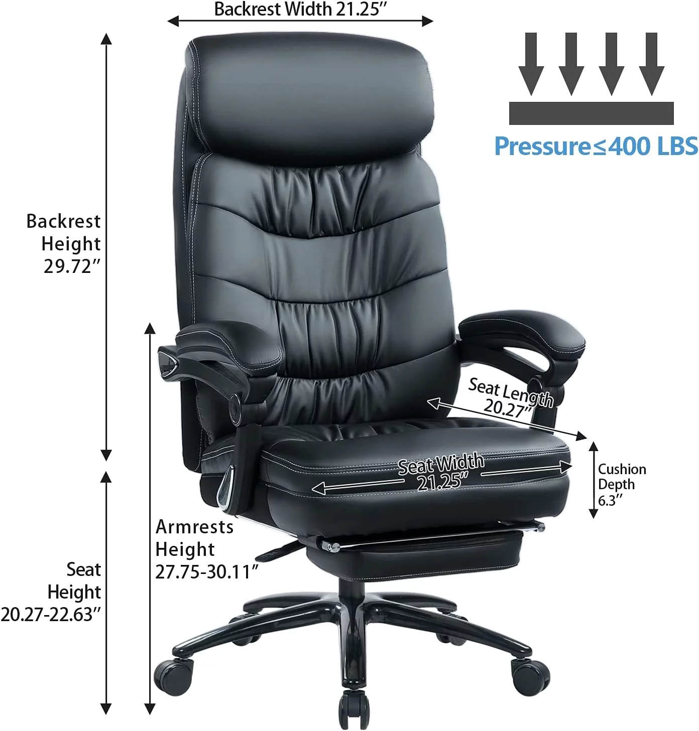 Managerial and Executive Chair with Foot Rest, 400lbs Big and Tall Office Chair with Reclining Function,Office Chair for Heavy People,Oversized Office Chair Home Office Chair