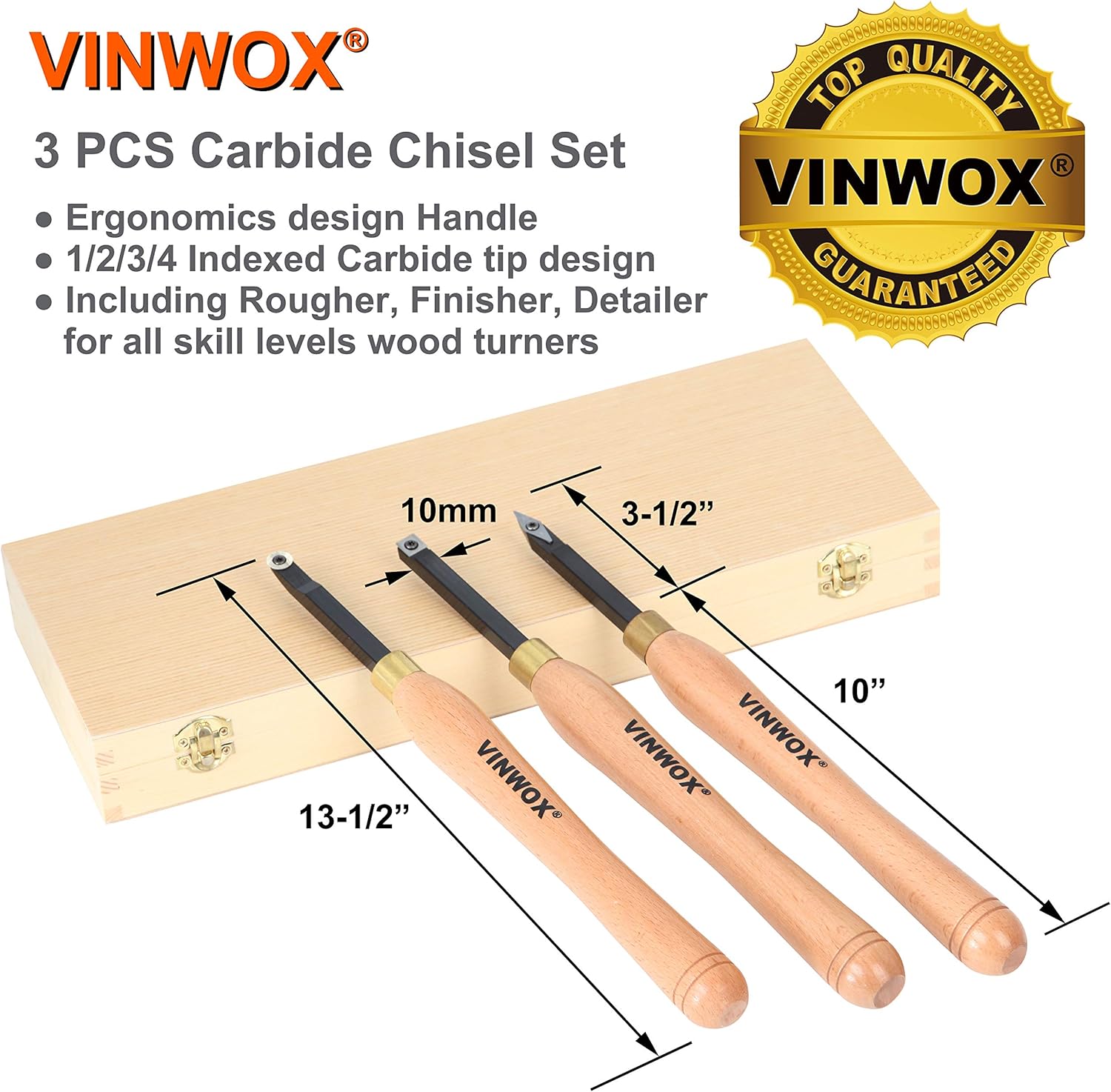 VINWOX 3 PCS Carbide Wood Lathe Turning Tool Set, Carbide Lathe Turning Tool, Carbide Turning Tool, Including Rougher, Finisher, Detailer, Pen Turning tool, Pen Making