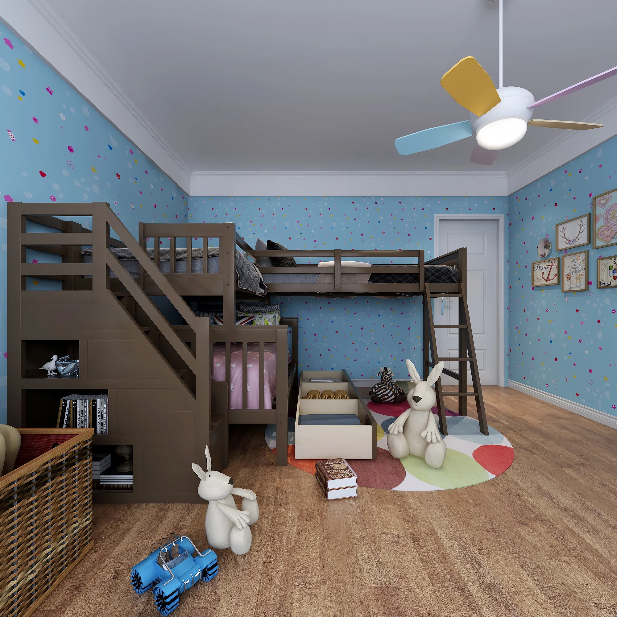 Twin Over Full L-Shaped Triple Bunk Bed for Kids, Wooden Corner Bunk Bed with 3 Storage Drawers Attached a Twin Loft Bed,Bunk Beds with Stairs and Ladder for Boys Girls Teens,Espresso
