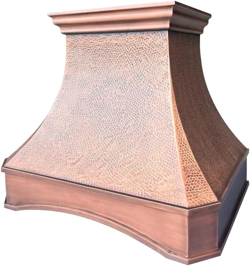 CT Copper Tailor Arched Copper Range Hood Vent, 42'' W, 42''H, Custom Handmade Wall Mounted Kitchen Hood with Exhaust Fan and Light, VH26-3HS